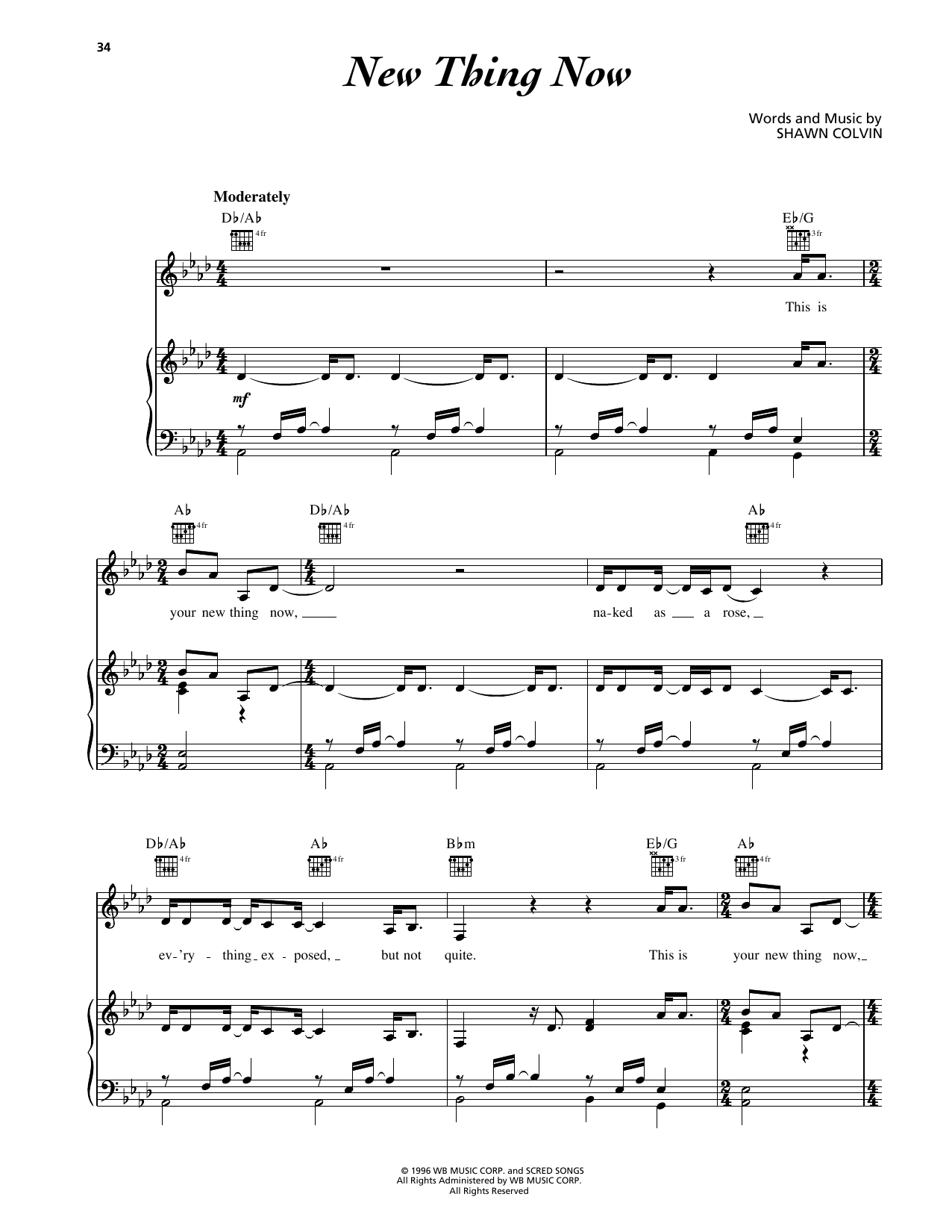 Shawn Colvin New Thing Now Sheet Music Notes & Chords for Piano, Vocal & Guitar Chords (Right-Hand Melody) - Download or Print PDF Shawn Colvin New Thing Now Sheet Music Notes & Chords for Piano, Vocal & Guitar Chords (Right-Hand Melody) - Download or Print PDF