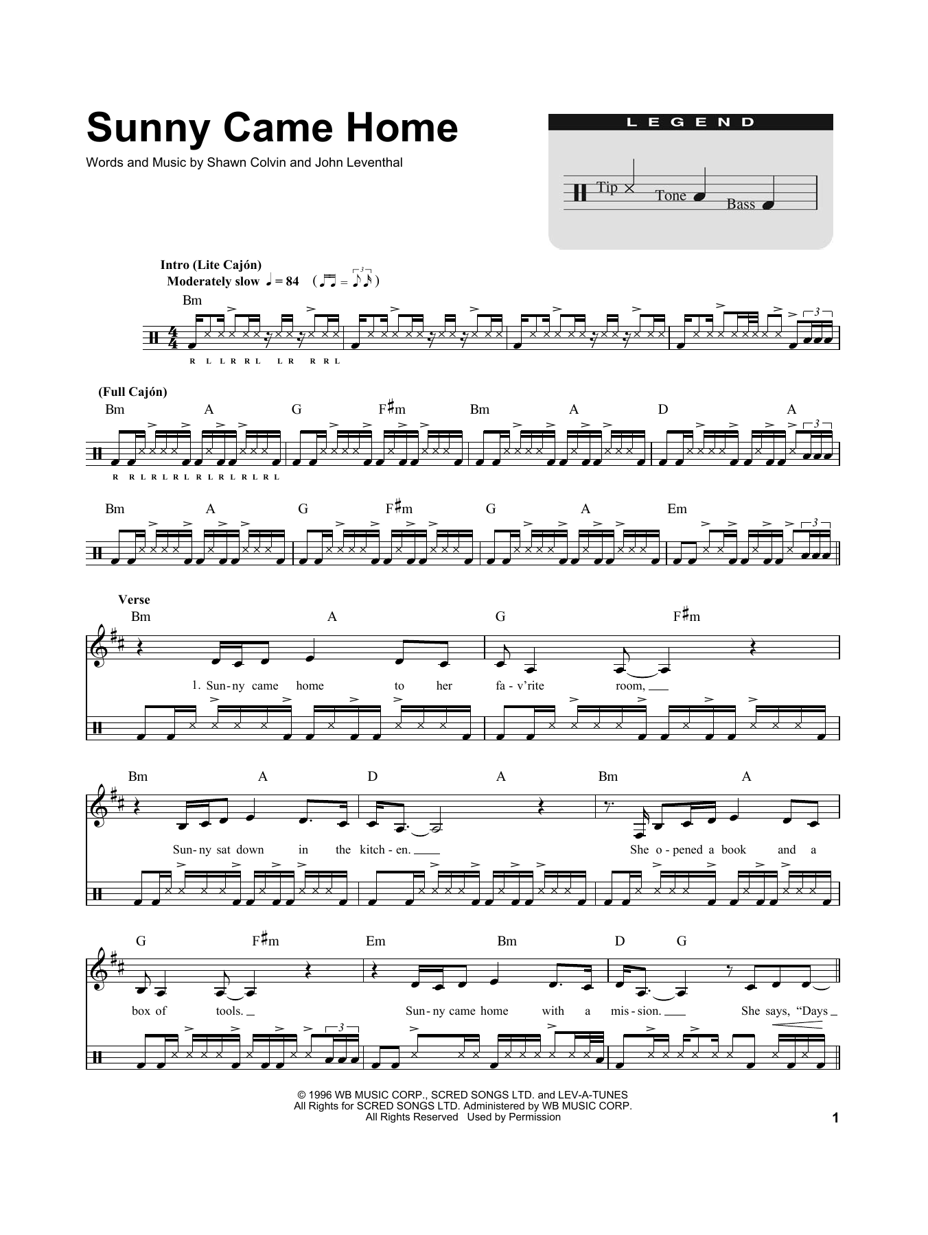 Shawn Colvin Sunny Came Home Sheet Music Notes & Chords for Drums Transcription - Download or Print PDF