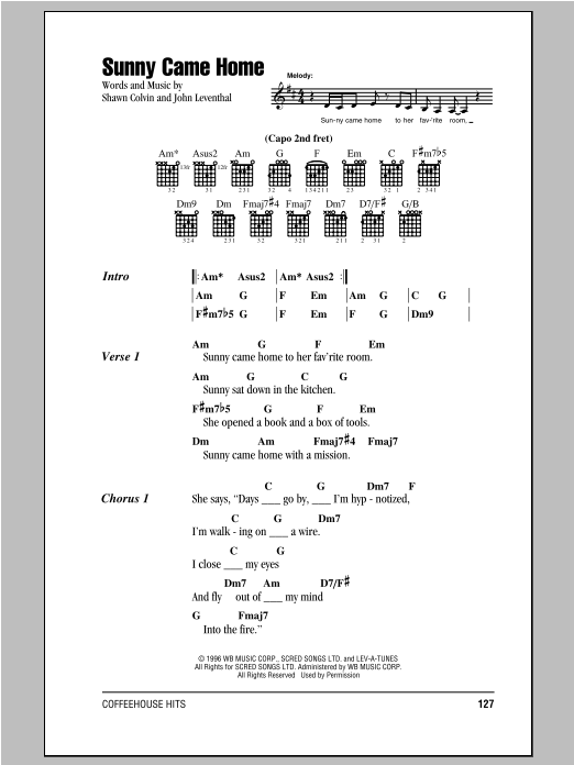 Shawn Colvin Sunny Came Home Sheet Music Notes & Chords for Ukulele Chords/Lyrics - Download or Print PDF