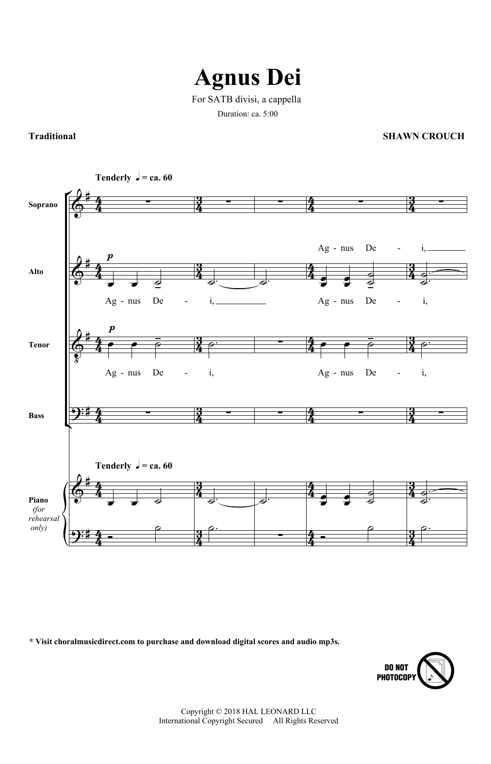 Shawn Crouch Agnus Dei Sheet Music Notes & Chords for SATB Choir - Download or Print PDF