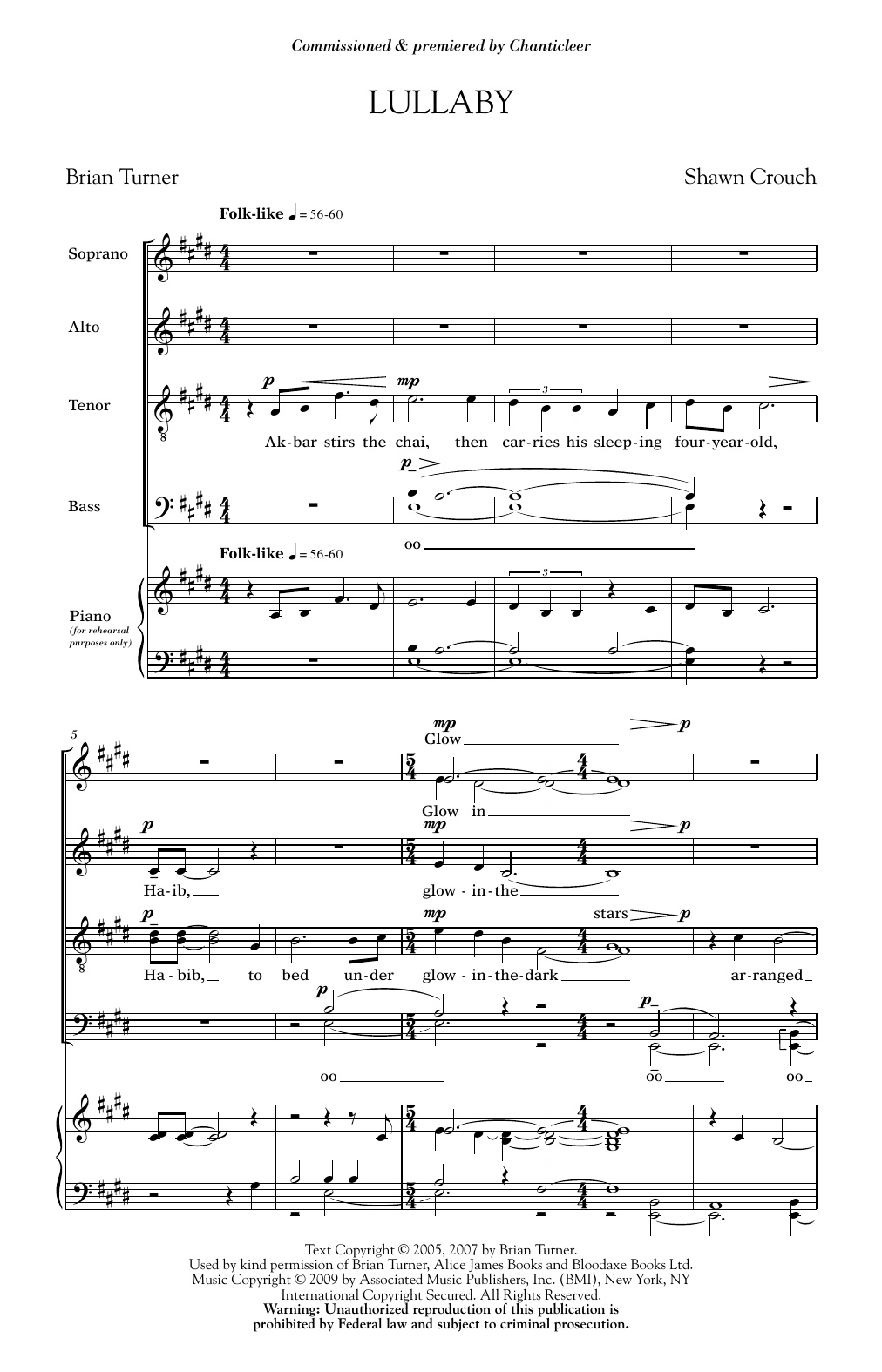 Shawn Crouch Lullaby Sheet Music Notes & Chords for SATB - Download or Print PDF