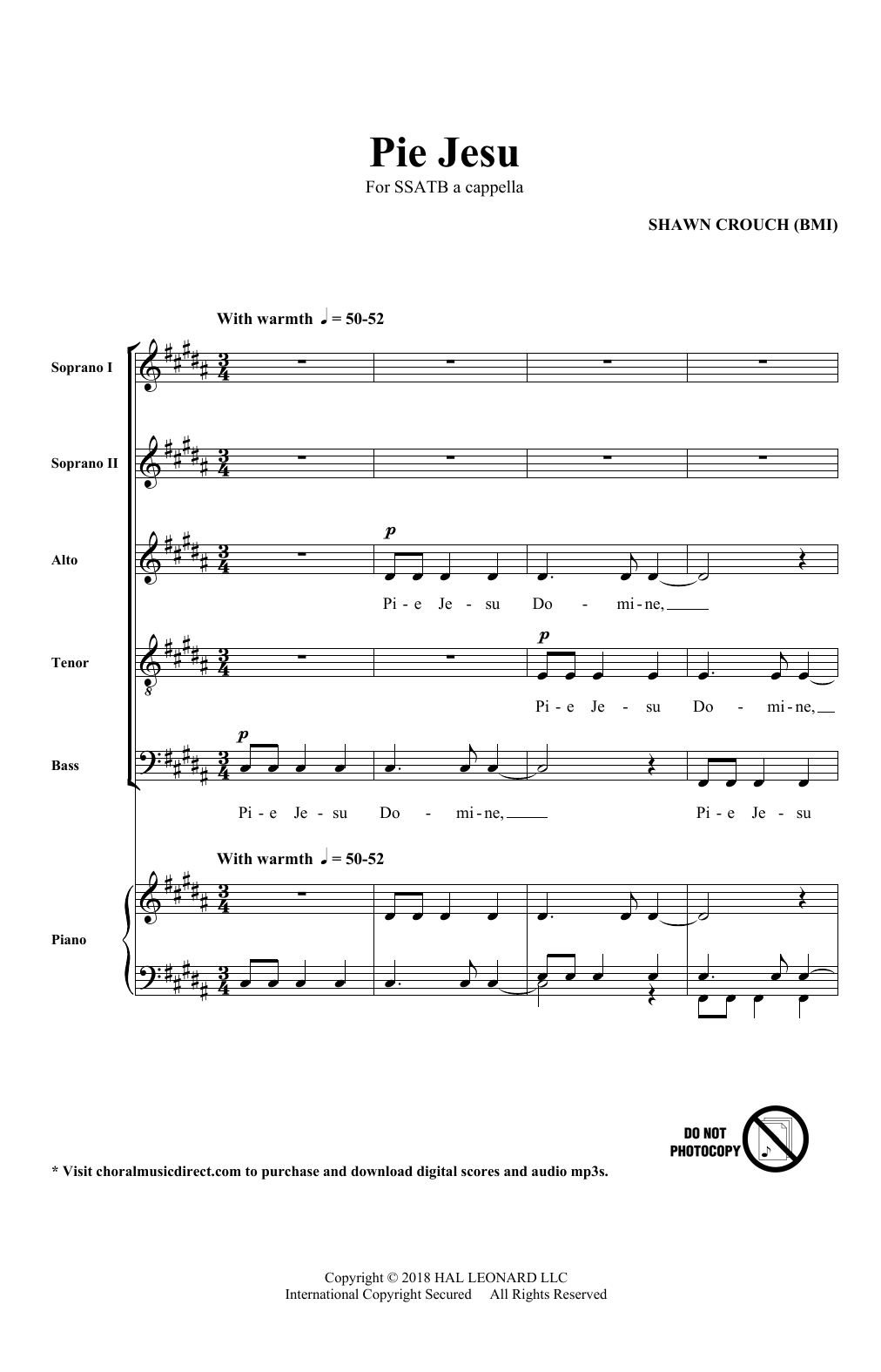 Shawn Crouch Pie Jesu Sheet Music Notes & Chords for SATB Choir - Download or Print PDF