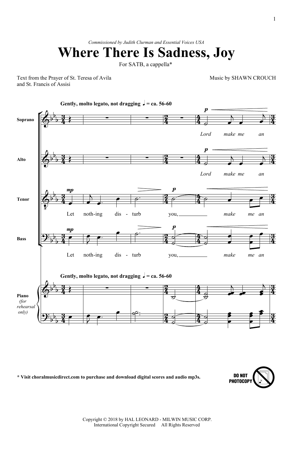 Shawn Crouch Where There Is Sadness, Joy Sheet Music Notes & Chords for SATB - Download or Print PDF