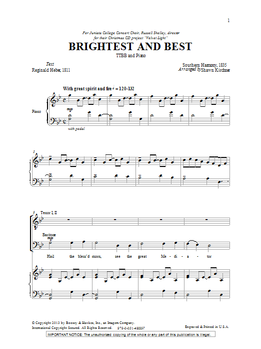 Shawn Kirchner Brightest And Best Sheet Music Notes & Chords for SATB - Download or Print PDF