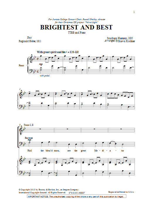 Shawn Kirchner Brightest And Best Sheet Music Notes & Chords for SSA Choir - Download or Print PDF