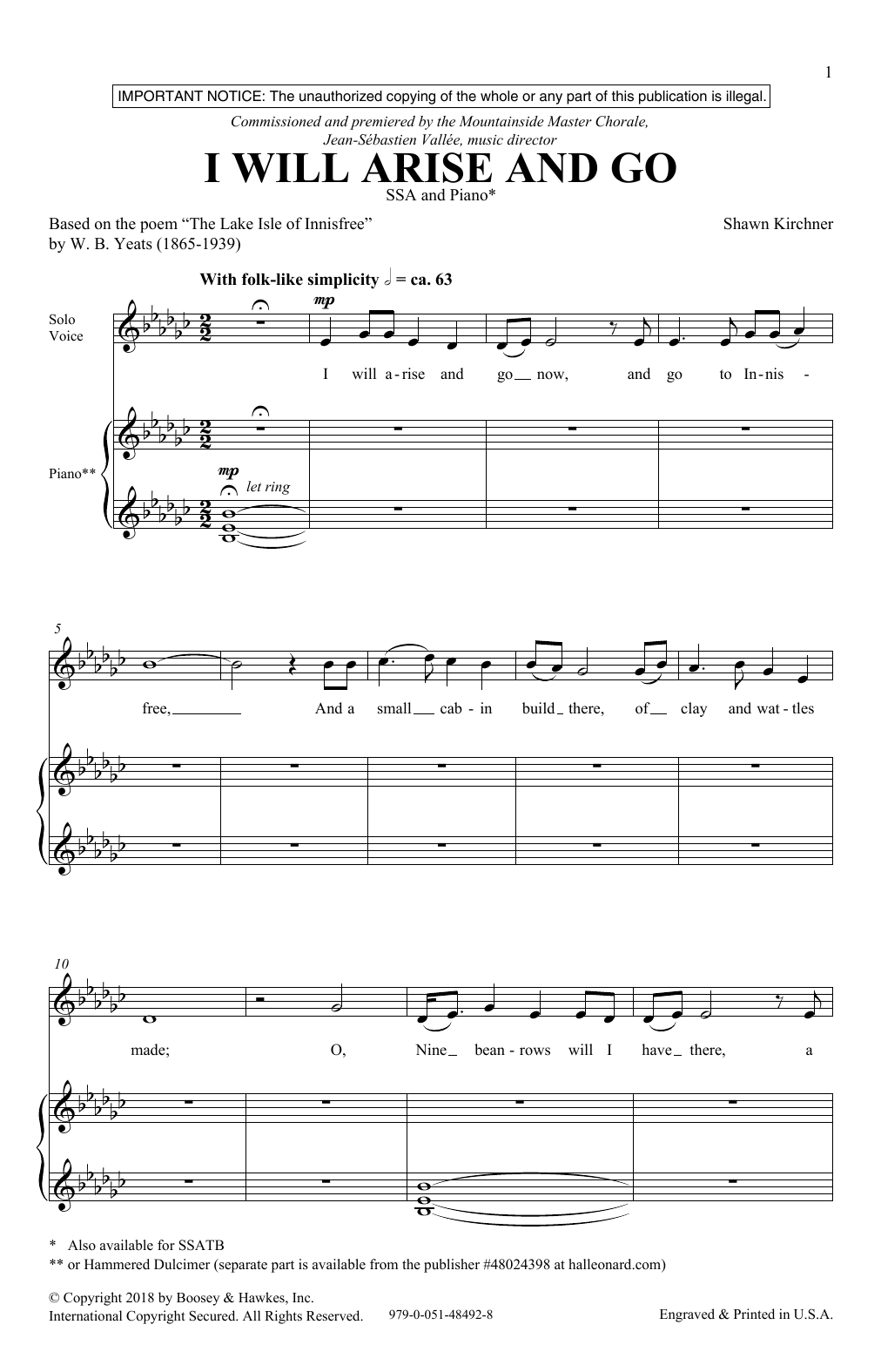 Shawn Kirchner I Will Arise And Go Sheet Music Notes & Chords for SSA - Download or Print PDF