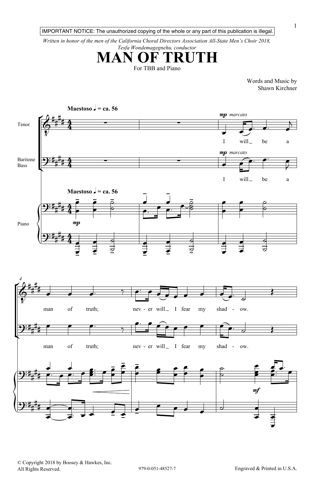 Shawn Kirchner Man Of Truth Sheet Music Notes & Chords for TBB Choir - Download or Print PDF