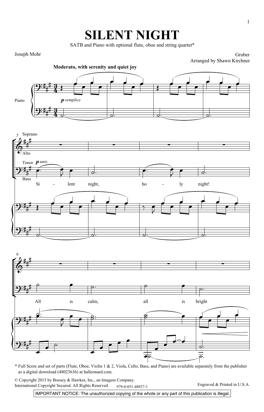 Shawn Kirchner Silent Night Sheet Music Notes & Chords for SATB - Download or Print PDF