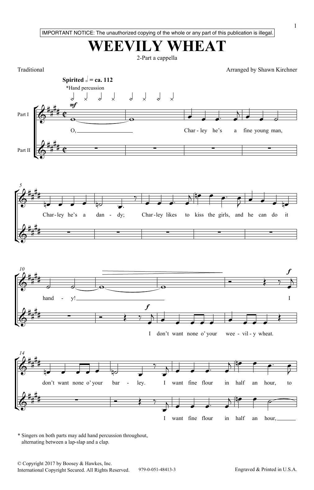 Shawn Kirchner Weevily Wheat Sheet Music Notes & Chords for 2-Part Choir - Download or Print PDF