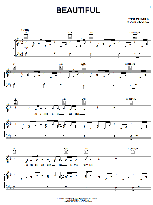 Shawn McDonald Beautiful Sheet Music Notes & Chords for Piano, Vocal & Guitar (Right-Hand Melody) - Download or Print PDF