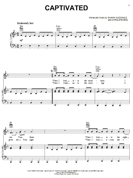 Shawn McDonald Captivated Sheet Music Notes & Chords for Piano, Vocal & Guitar (Right-Hand Melody) - Download or Print PDF