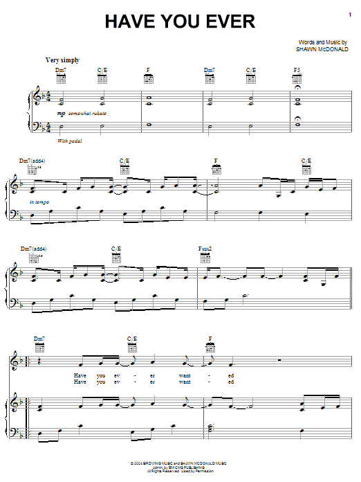 Shawn McDonald Have You Ever Sheet Music Notes & Chords for Piano, Vocal & Guitar (Right-Hand Melody) - Download or Print PDF