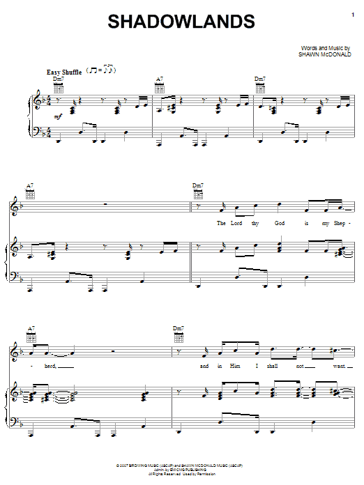 Shawn McDonald Shadowlands Sheet Music Notes & Chords for Piano, Vocal & Guitar (Right-Hand Melody) - Download or Print PDF