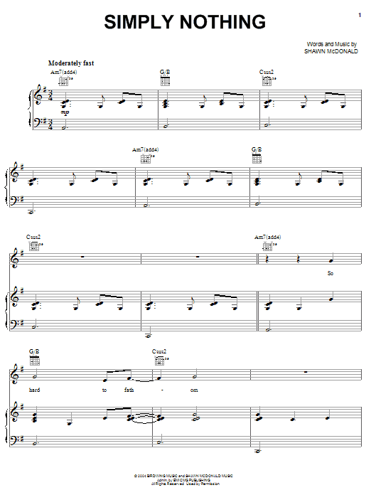 Shawn McDonald Simply Nothing Sheet Music Notes & Chords for Piano, Vocal & Guitar (Right-Hand Melody) - Download or Print PDF