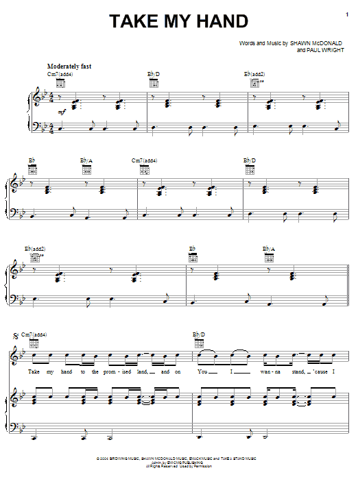 Shawn McDonald Take My Hand Sheet Music Notes & Chords for Piano, Vocal & Guitar (Right-Hand Melody) - Download or Print PDF