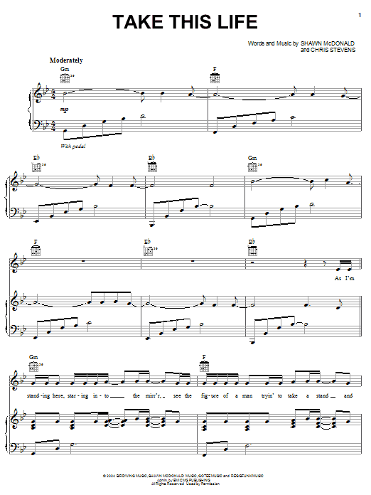 Shawn McDonald Take This Life Sheet Music Notes & Chords for Piano, Vocal & Guitar (Right-Hand Melody) - Download or Print PDF
