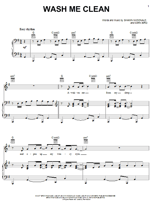 Shawn McDonald Wash Me Clean Sheet Music Notes & Chords for Piano, Vocal & Guitar (Right-Hand Melody) - Download or Print PDF