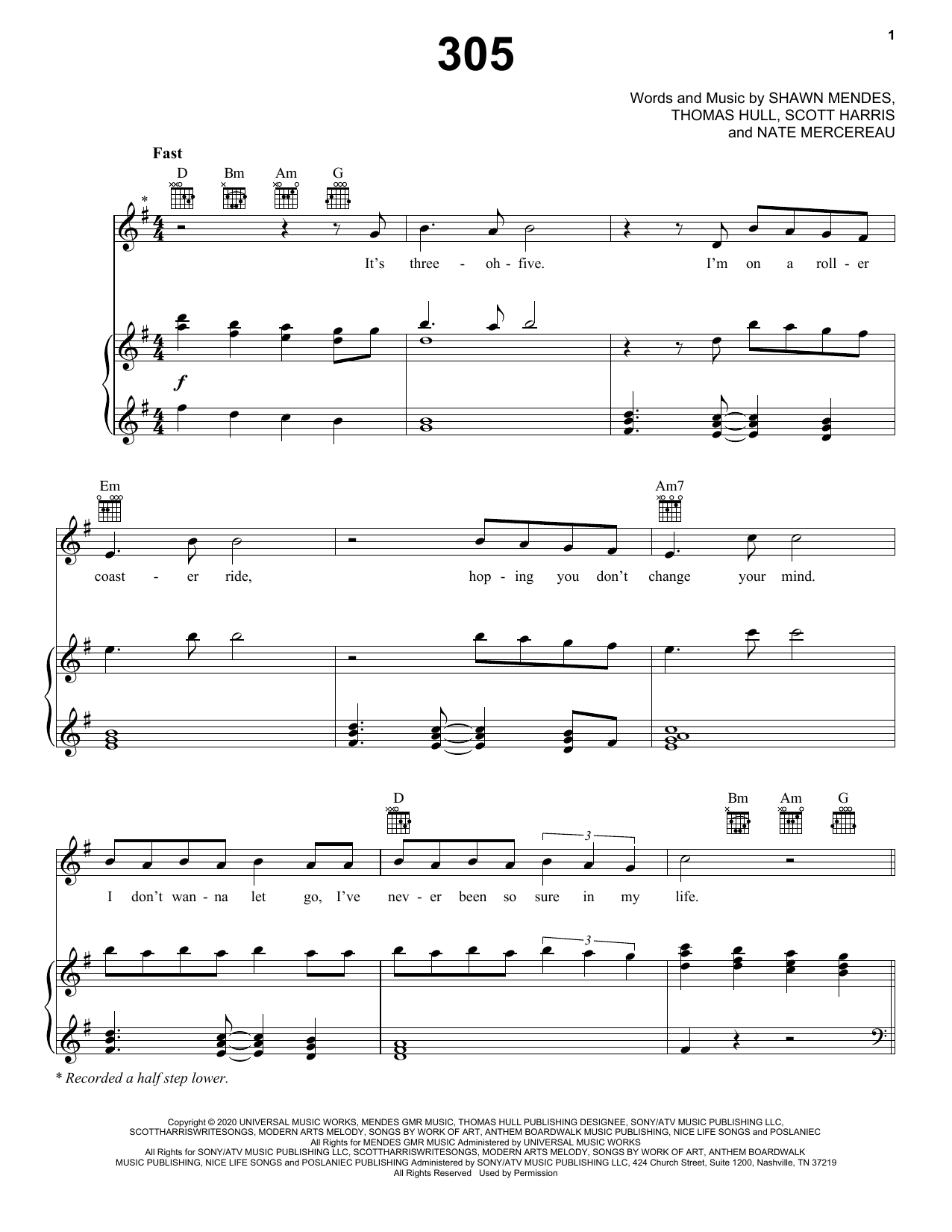 Shawn Mendes 305 Sheet Music Notes & Chords for Piano, Vocal & Guitar (Right-Hand Melody) - Download or Print PDF