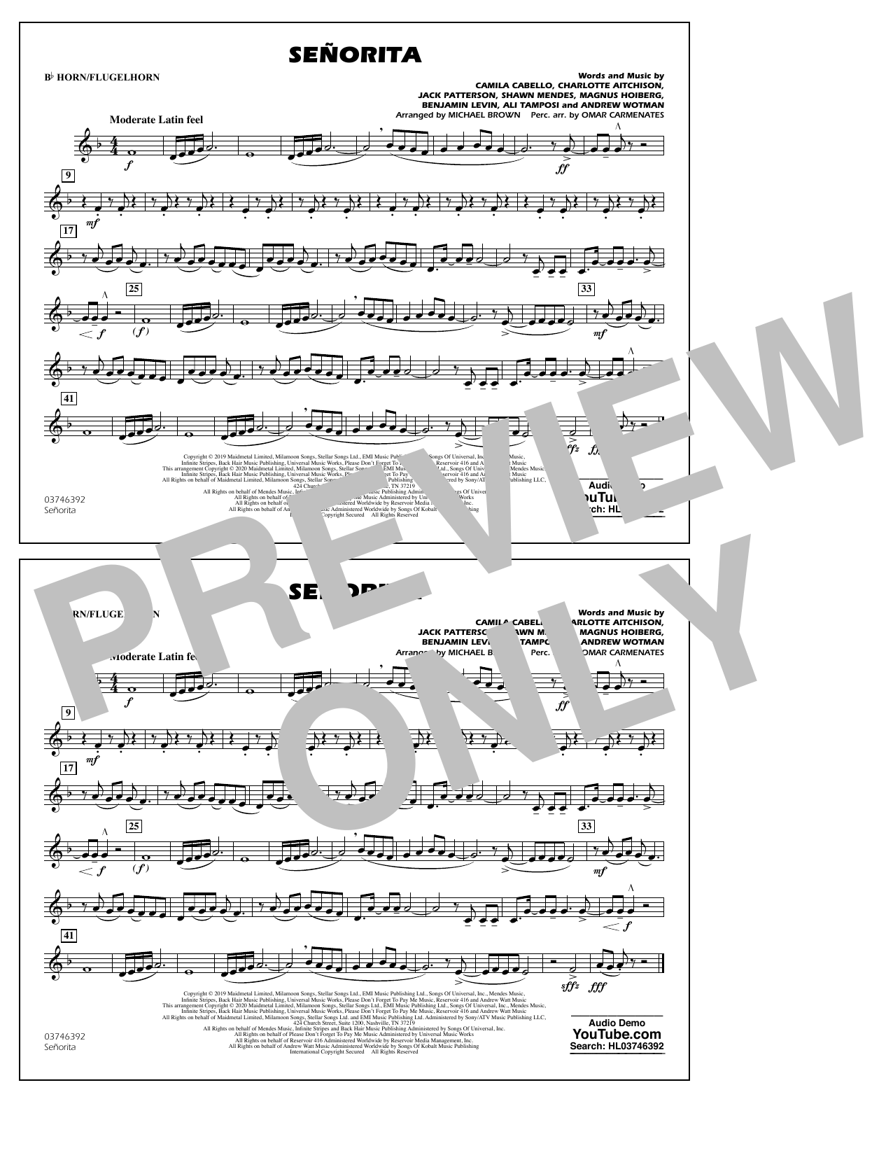 Shawn Mendes & Camila Cabello Señorita (arr. Carmenates and Brown) - Bb Horn/Flugelhorn Sheet Music Notes & Chords for Marching Band - Download or Print PDF