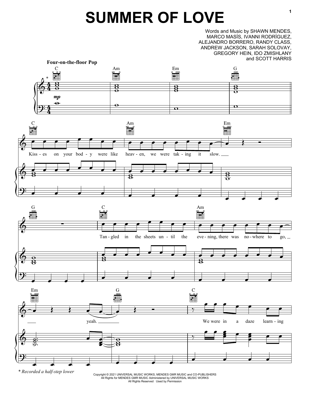 Shawn Mendes & Tainy Summer Of Love (feat. Tainy) Sheet Music Notes & Chords for Piano, Vocal & Guitar (Right-Hand Melody) - Download or Print PDF