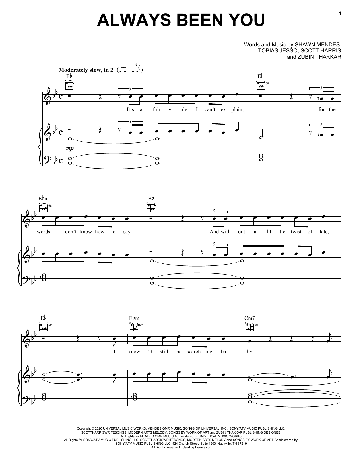 Shawn Mendes Always Been You Sheet Music Notes & Chords for Piano, Vocal & Guitar (Right-Hand Melody) - Download or Print PDF