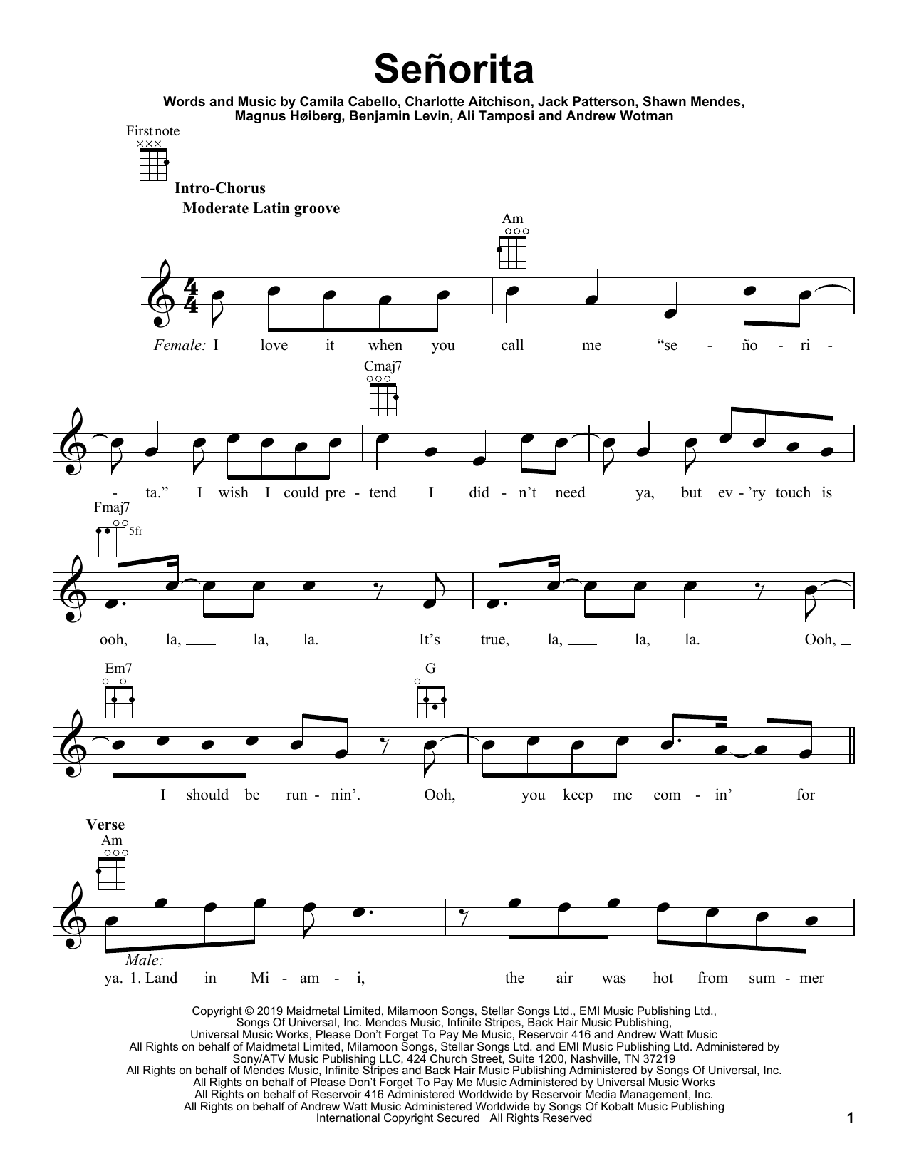 Shawn Mendes and Camila Cabello Señorita Sheet Music Notes & Chords for Piano Solo - Download or Print PDF