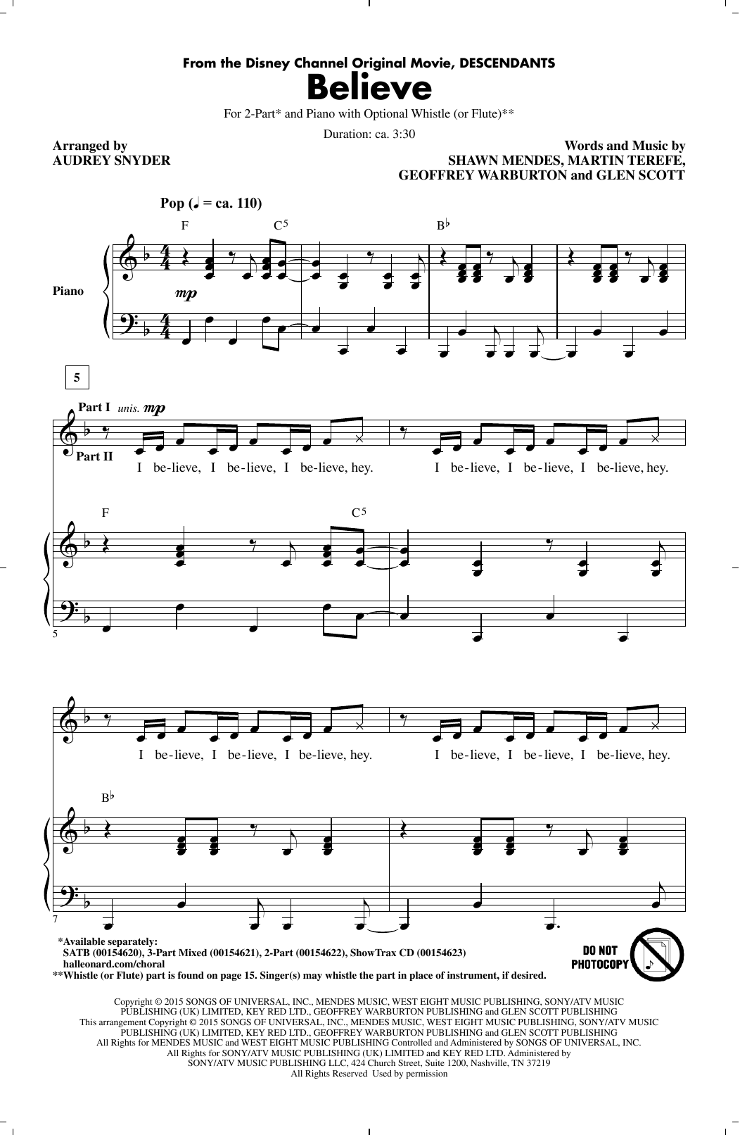 Shawn Mendes Believe (from Descendants) (arr. Audrey Snyder) Sheet Music Notes & Chords for SATB - Download or Print PDF