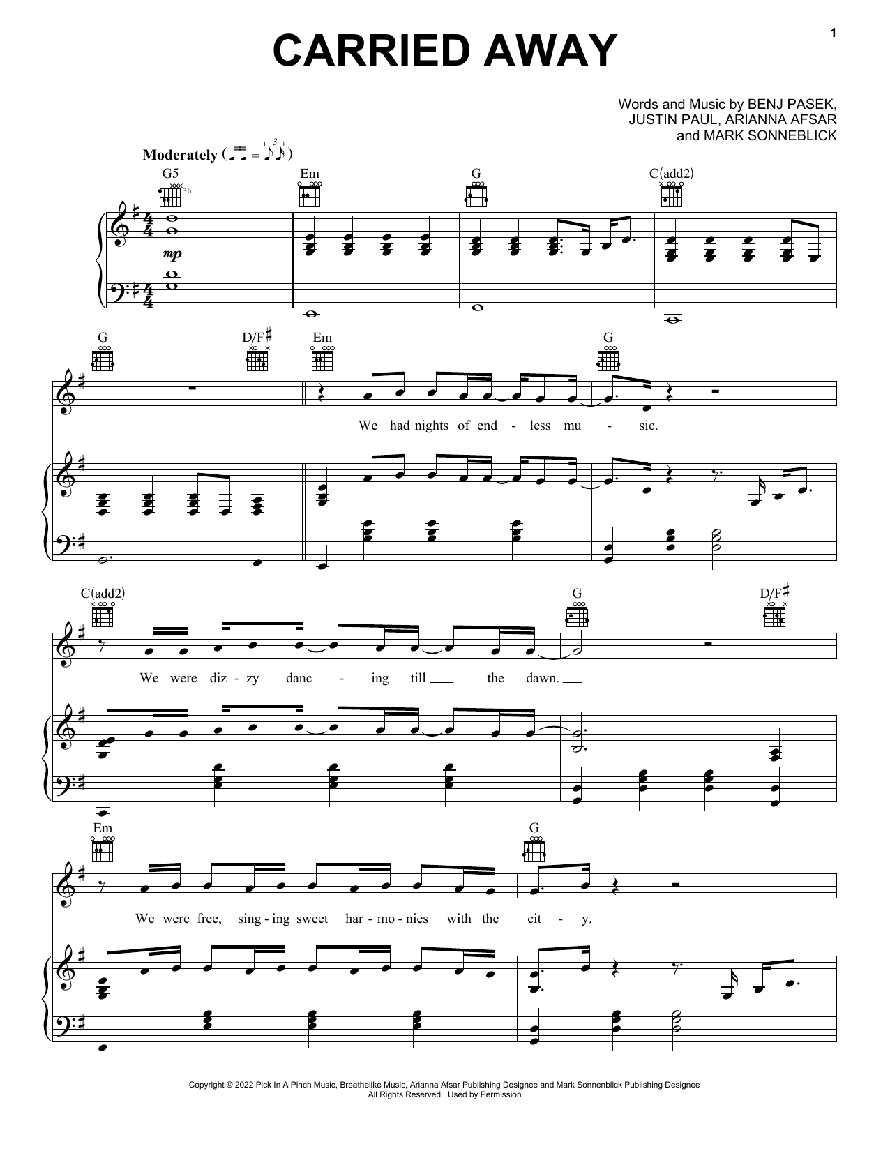 Shawn Mendes Carried Away (from Lyle, Lyle, Crocodile) Sheet Music Notes & Chords for Piano & Vocal - Download or Print PDF