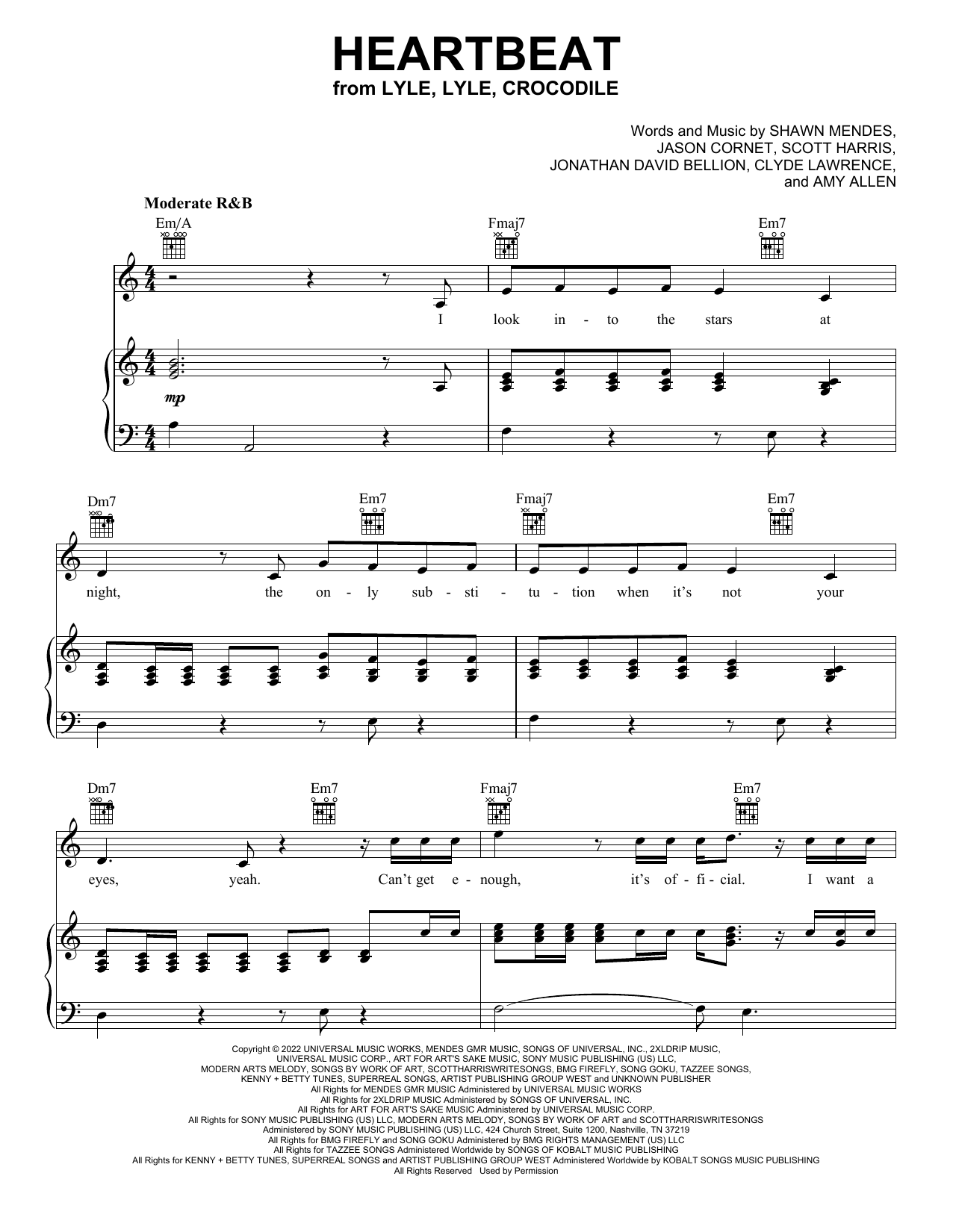 Shawn Mendes Heartbeat (from Lyle, Lyle, Crocodile) Sheet Music Notes & Chords for Easy Piano - Download or Print PDF