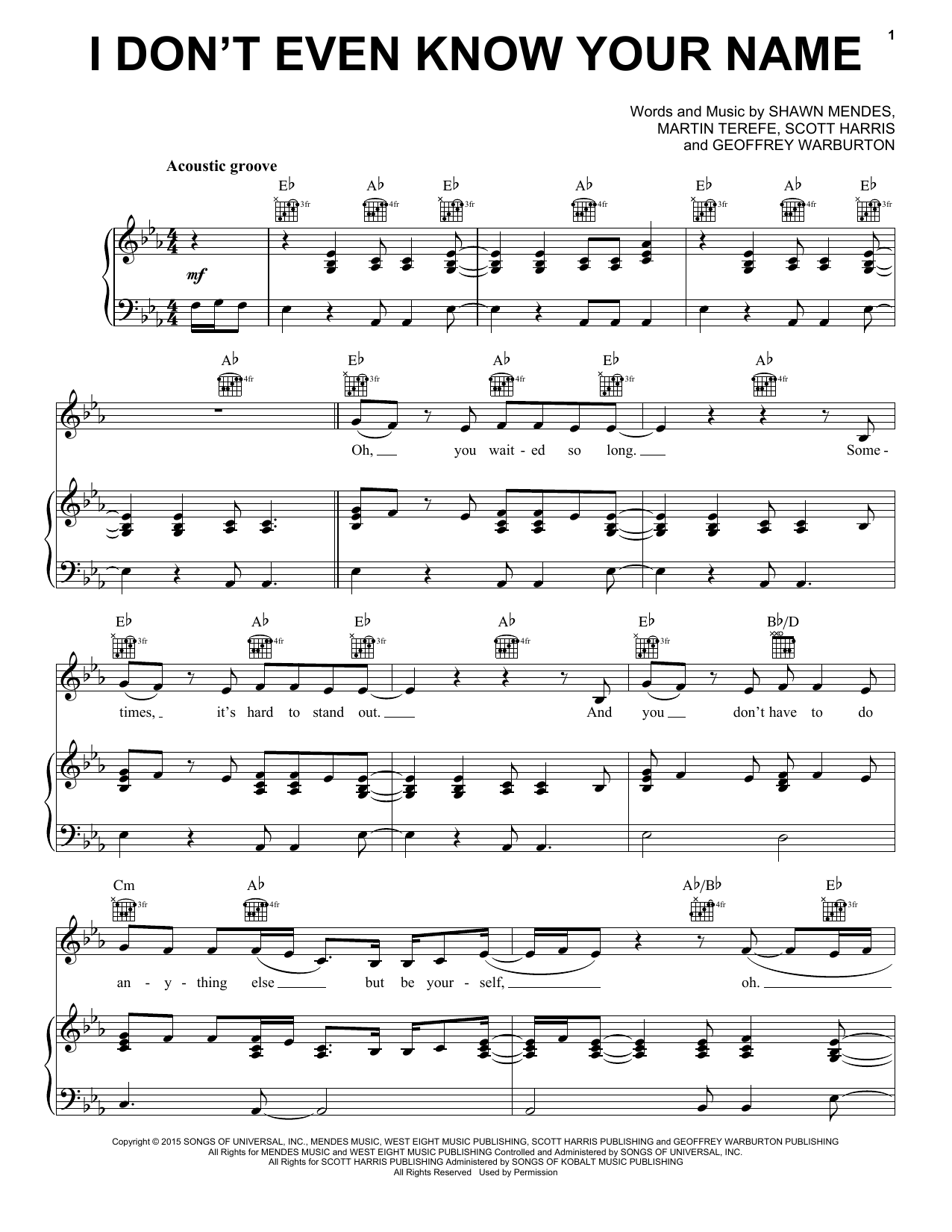 Shawn Mendes I Don't Even Know Your Name Sheet Music Notes & Chords for Piano, Vocal & Guitar (Right-Hand Melody) - Download or Print PDF