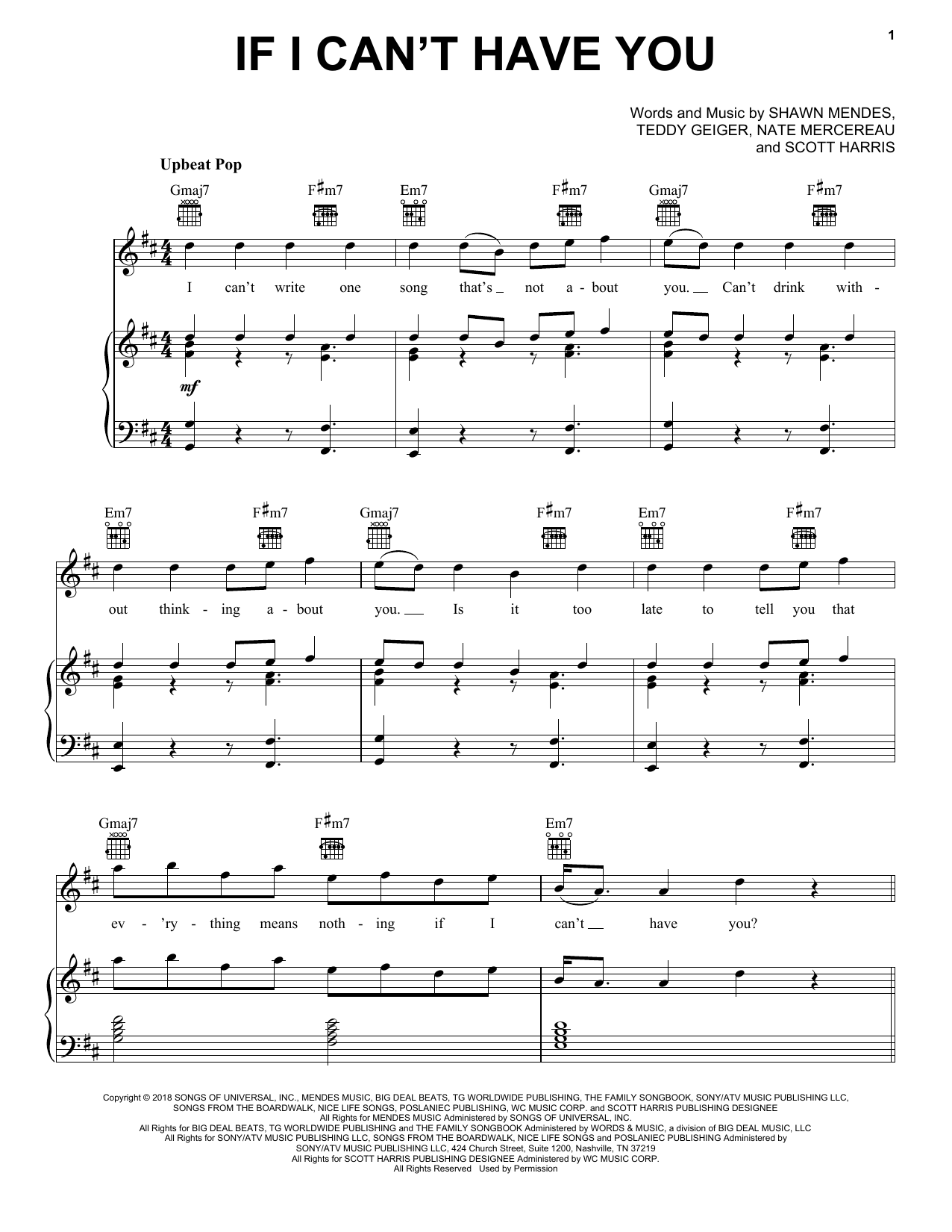 Shawn Mendes If I Can't Have You Sheet Music Notes & Chords for Big Note Piano - Download or Print PDF