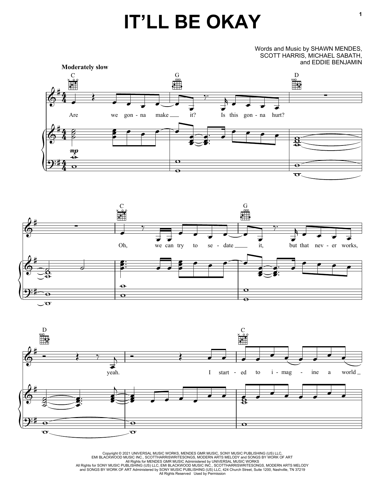 Shawn Mendes It'll Be Okay Sheet Music Notes & Chords for Piano, Vocal & Guitar Chords (Right-Hand Melody) - Download or Print PDF