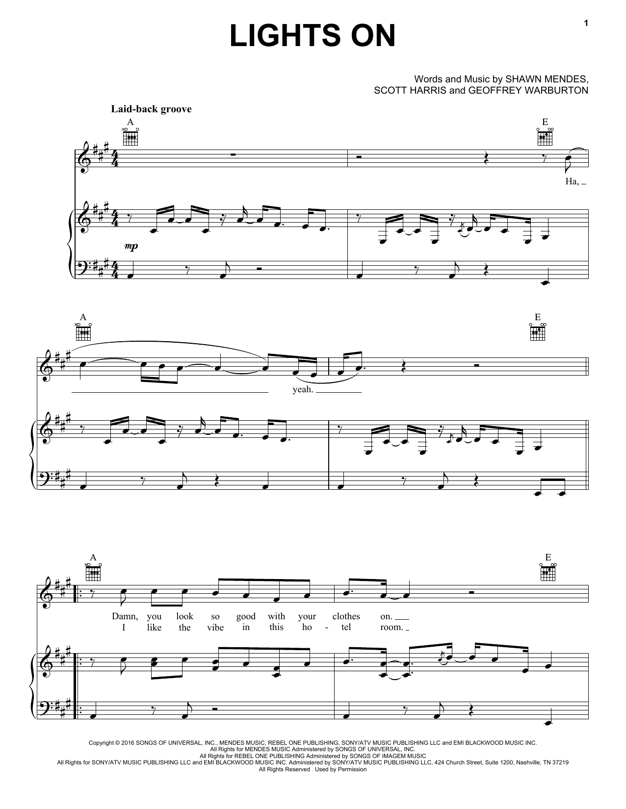 Shawn Mendes Lights On Sheet Music Notes & Chords for Piano, Vocal & Guitar (Right-Hand Melody) - Download or Print PDF