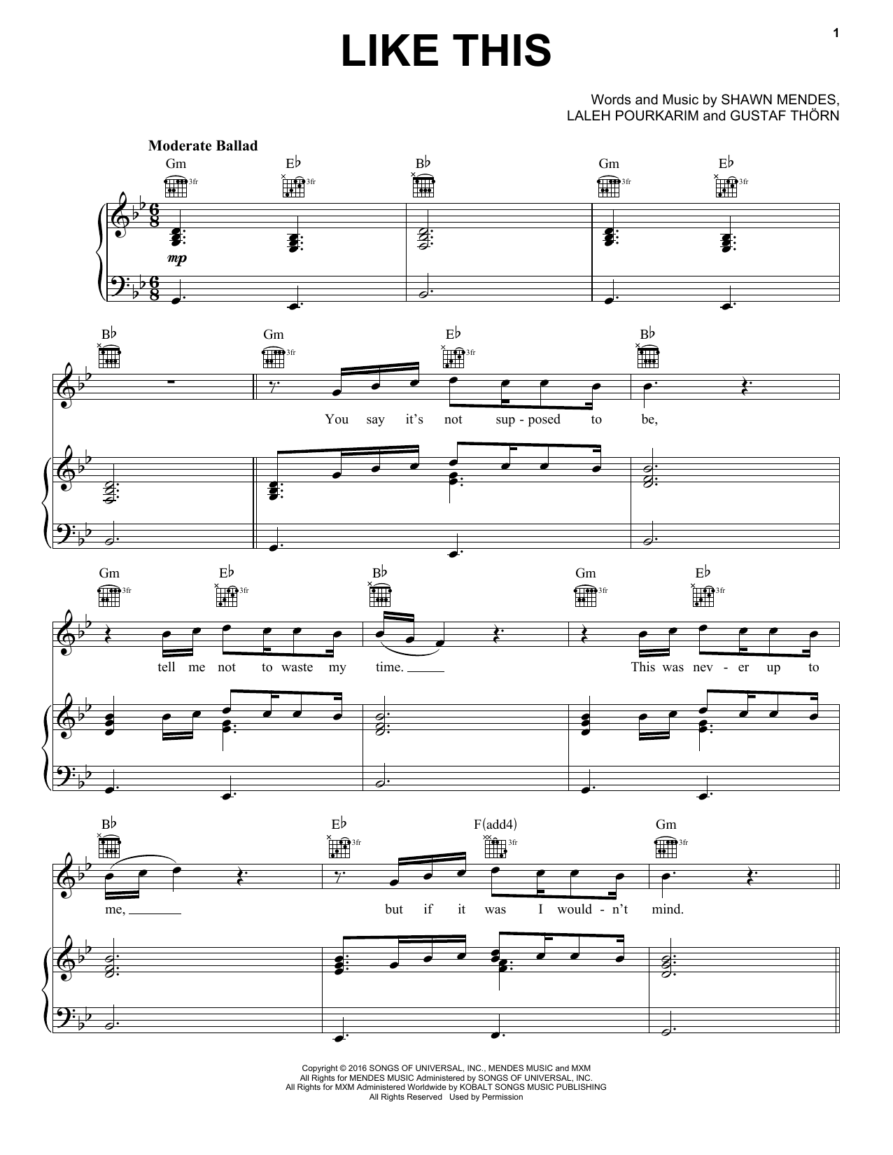 Shawn Mendes Like This Sheet Music Notes & Chords for Piano, Vocal & Guitar (Right-Hand Melody) - Download or Print PDF
