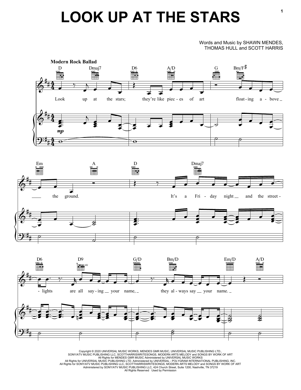 Shawn Mendes Look Up At The Stars Sheet Music Notes & Chords for Piano, Vocal & Guitar (Right-Hand Melody) - Download or Print PDF