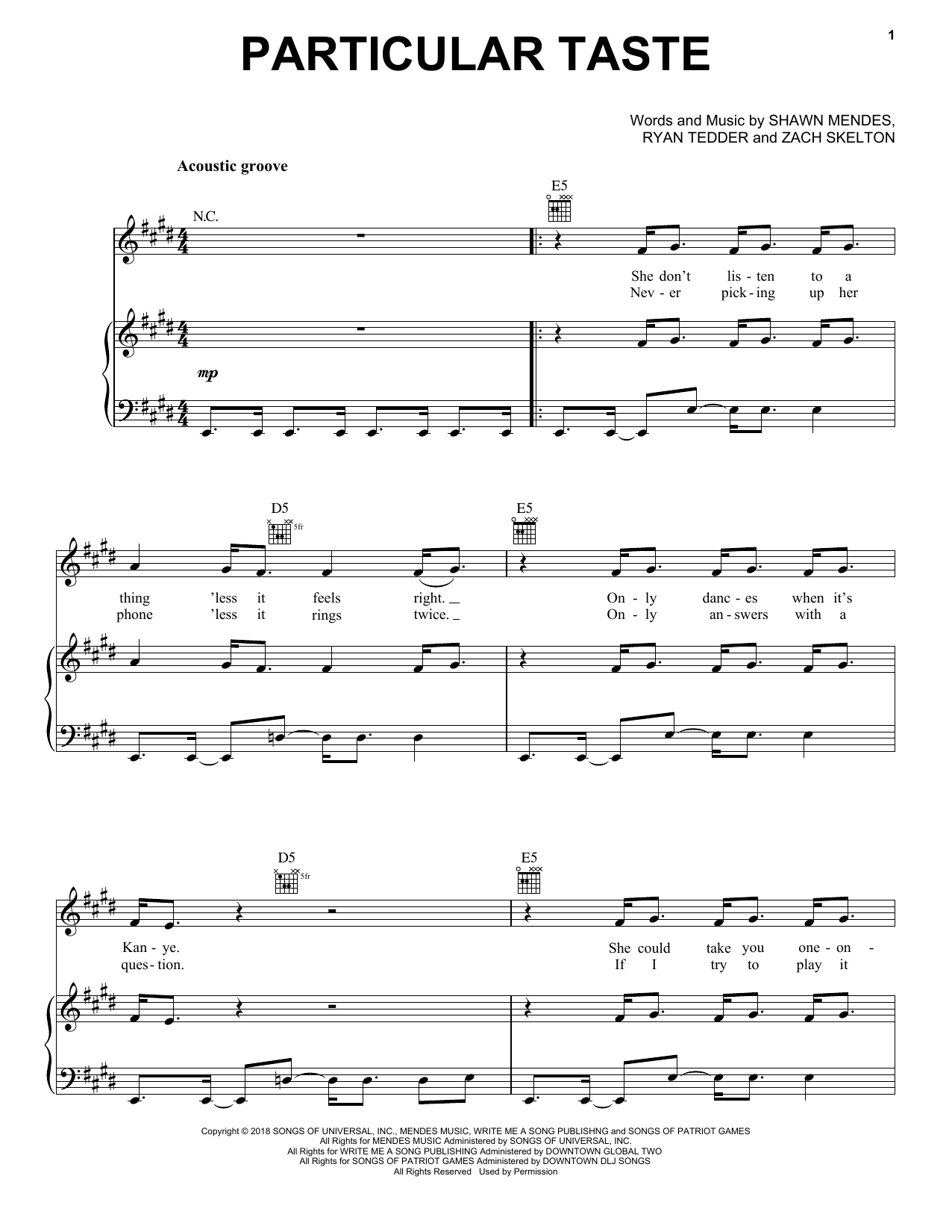 Shawn Mendes Particular Taste Sheet Music Notes & Chords for Piano, Vocal & Guitar (Right-Hand Melody) - Download or Print PDF