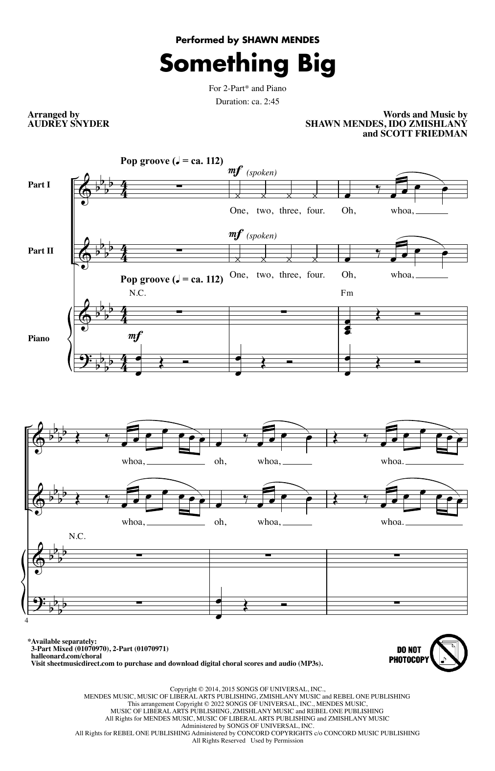 Shawn Mendes Something Big (arr. Audrey Snyder) Sheet Music Notes & Chords for 3-Part Mixed Choir - Download or Print PDF