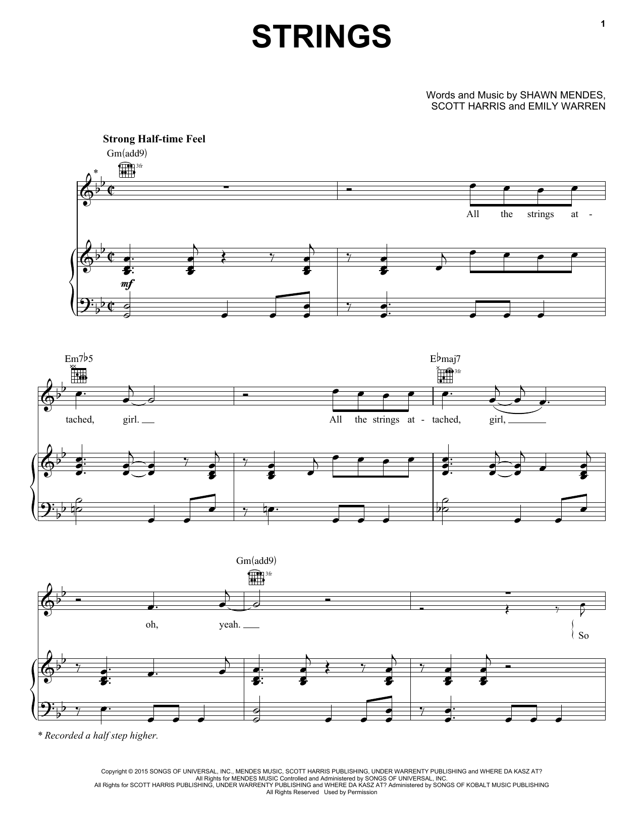 Shawn Mendes Strings Sheet Music Notes & Chords for Piano, Vocal & Guitar (Right-Hand Melody) - Download or Print PDF