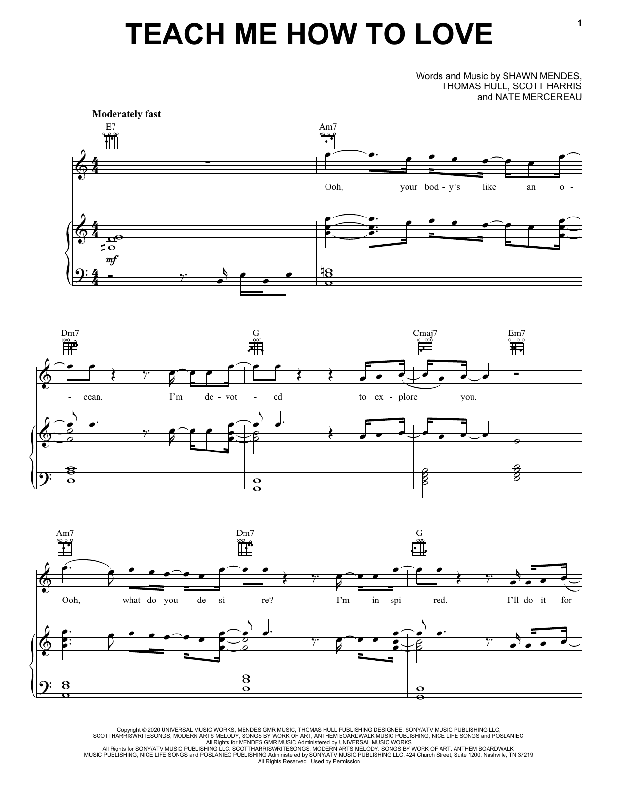 Shawn Mendes Teach Me How To Love Sheet Music Notes & Chords for Piano, Vocal & Guitar (Right-Hand Melody) - Download or Print PDF