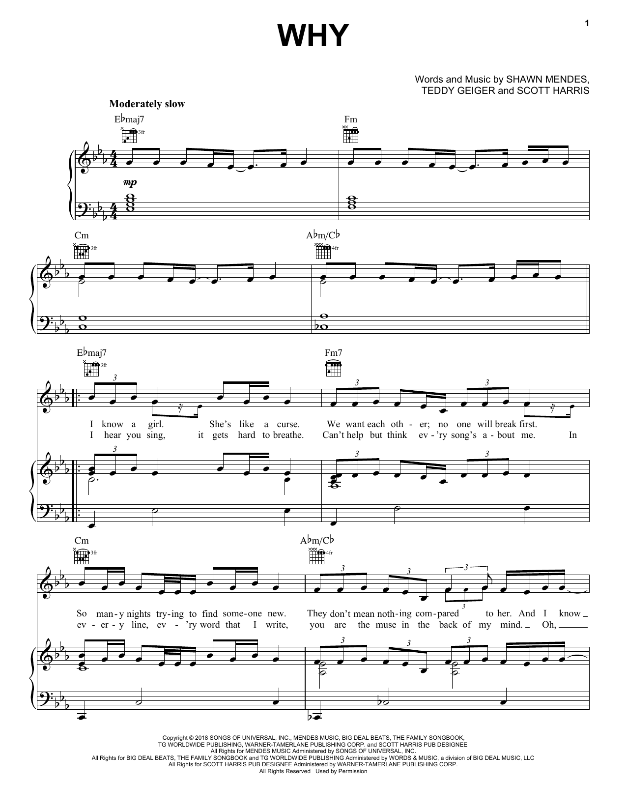 Shawn Mendes Why Sheet Music Notes & Chords for Piano, Vocal & Guitar (Right-Hand Melody) - Download or Print PDF