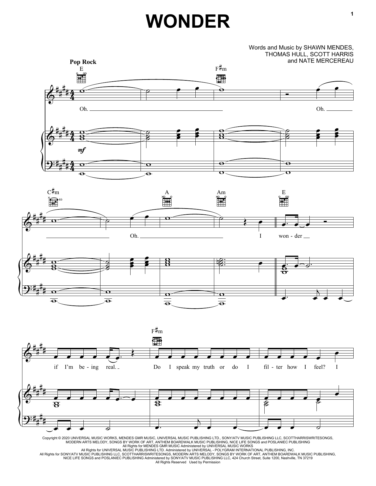 Shawn Mendes Wonder Sheet Music Notes & Chords for Easy Piano - Download or Print PDF