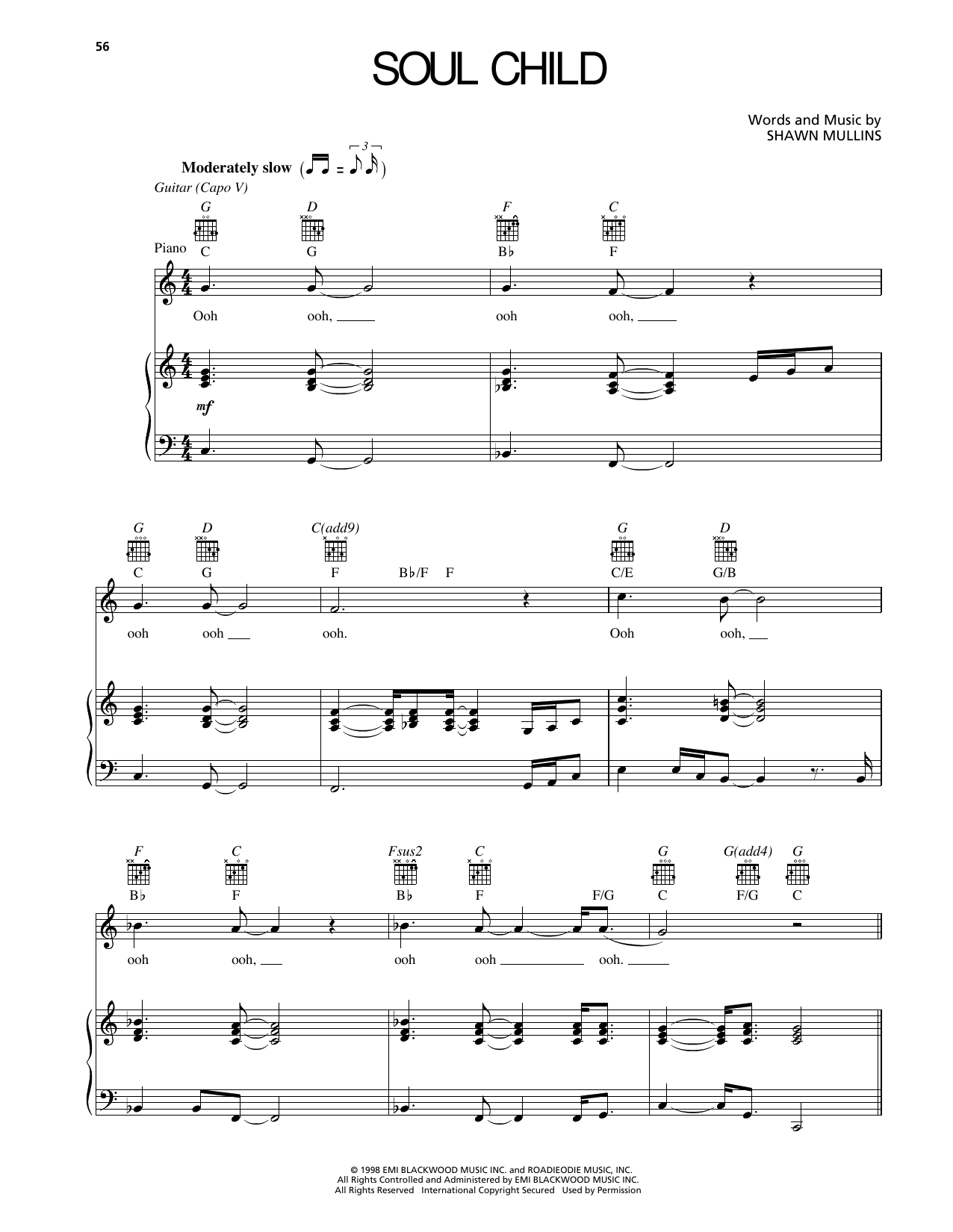Shawn Mullins Soul Child Sheet Music Notes & Chords for Piano, Vocal & Guitar Chords (Right-Hand Melody) - Download or Print PDF Shawn Mullins Soul Child Sheet Music Notes & Chords for Piano, Vocal & Guitar Chords (Right-Hand Melody) - Download or Print PDF