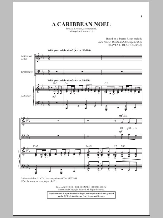 Shayla Blake A Caribbean Noel Sheet Music Notes & Chords for SAB - Download or Print PDF