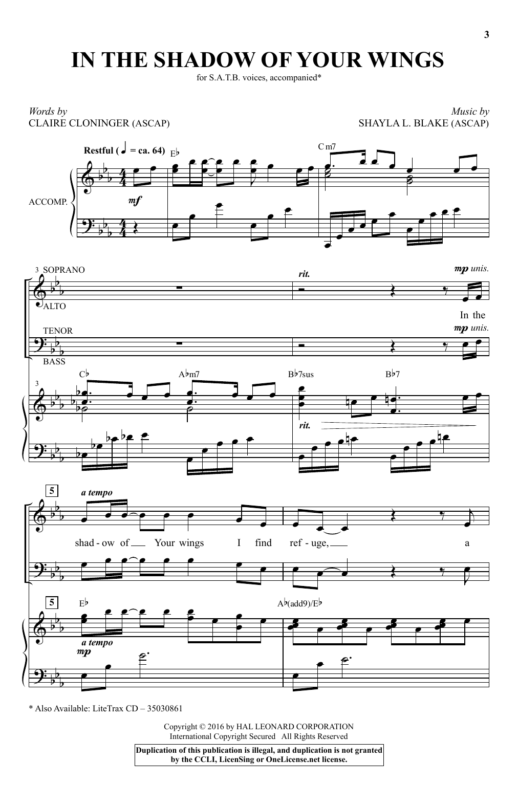 Shayla L. Blake In The Shadow Of Your Wings Sheet Music Notes & Chords for SATB - Download or Print PDF