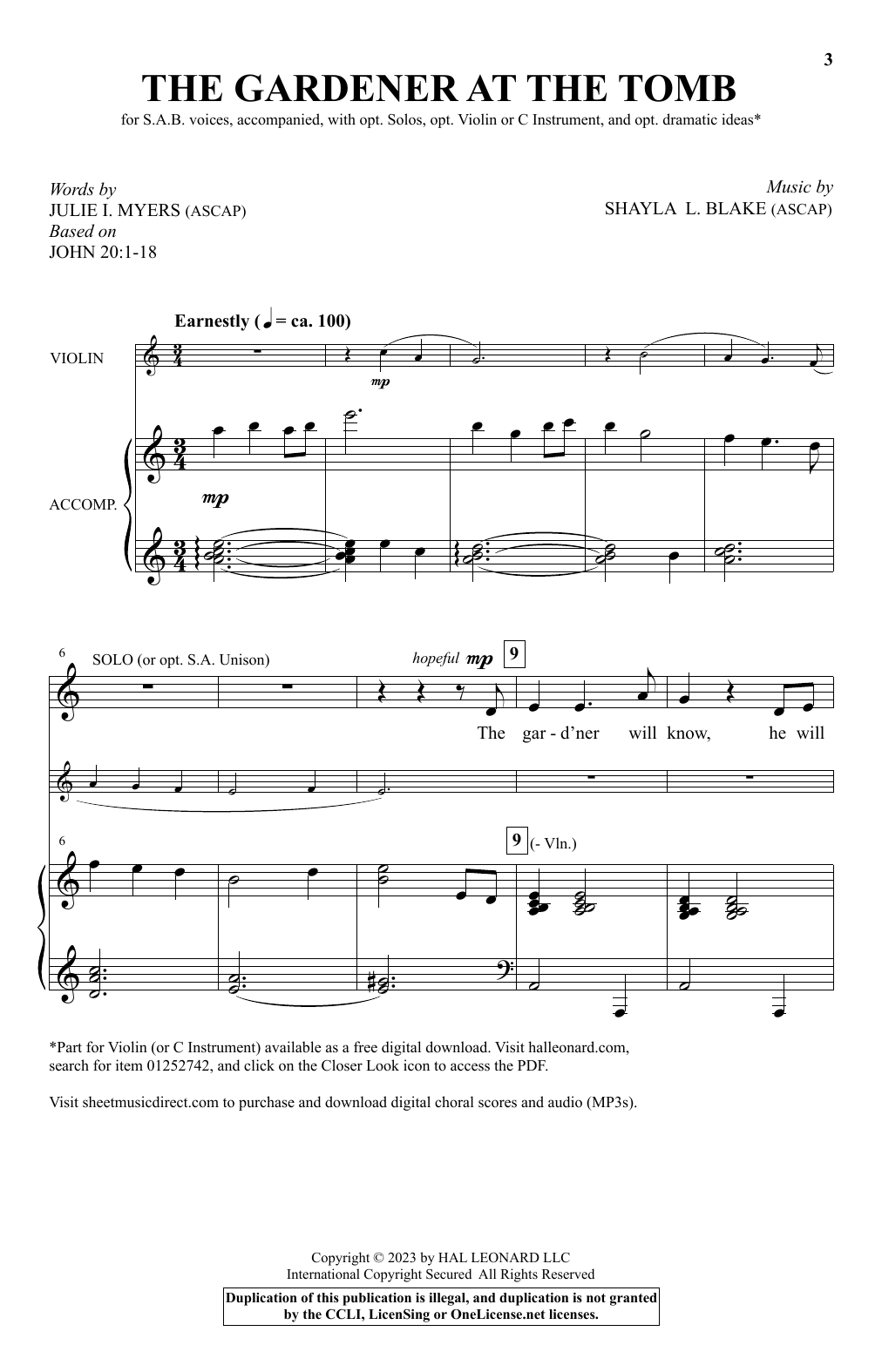 Shayla L. Blake The Gardener At The Tomb Sheet Music Notes & Chords for SAB Choir - Download or Print PDF