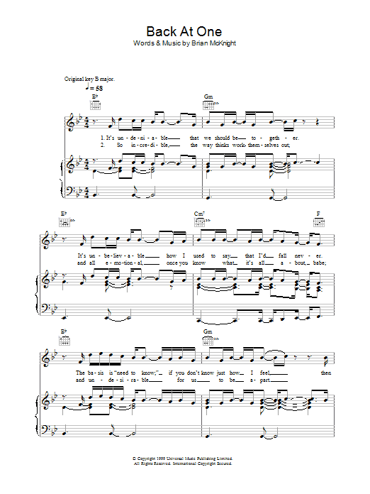 Shayne Ward Back At One Sheet Music Notes & Chords for Piano, Vocal & Guitar (Right-Hand Melody) - Download or Print PDF