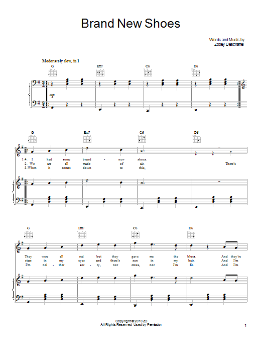 She & Him Brand New Shoes Sheet Music Notes & Chords for Piano, Vocal & Guitar (Right-Hand Melody) - Download or Print PDF