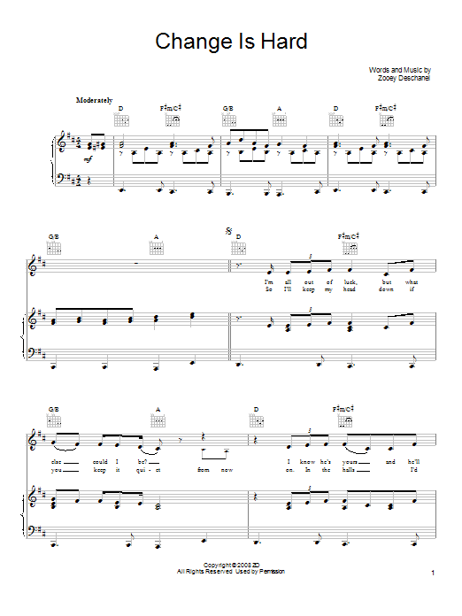 She & Him Change Is Hard Sheet Music Notes & Chords for Piano, Vocal & Guitar (Right-Hand Melody) - Download or Print PDF
