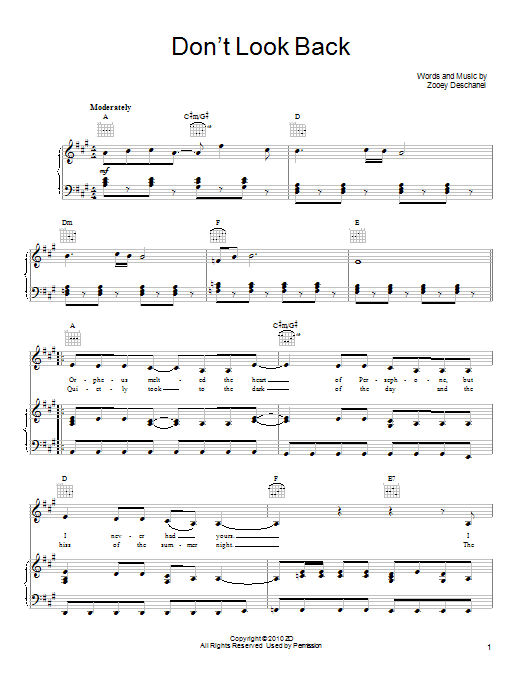 She & Him Don't Look Back Sheet Music Notes & Chords for Piano, Vocal & Guitar (Right-Hand Melody) - Download or Print PDF