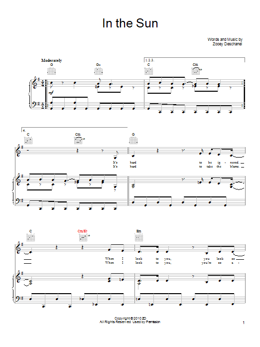 She & Him In The Sun Sheet Music Notes & Chords for Piano, Vocal & Guitar (Right-Hand Melody) - Download or Print PDF